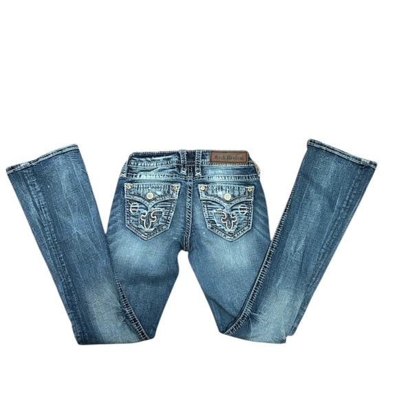 Rock Revival Alaina Dark Blue Flare Jeans Size: 24 inseam - 31”